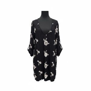 Free People Black Dress with White Floral Design